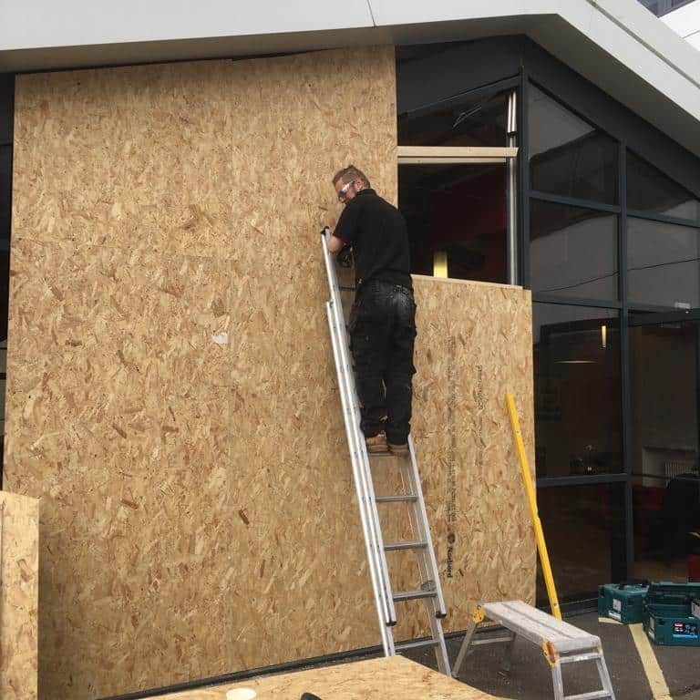 Emergency Boarding Solihull College, after a ram raid for a cash Point machine