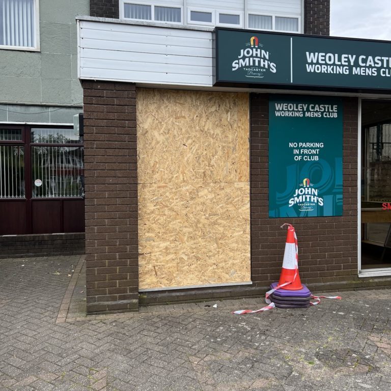 Emergency Door Boarding up pub